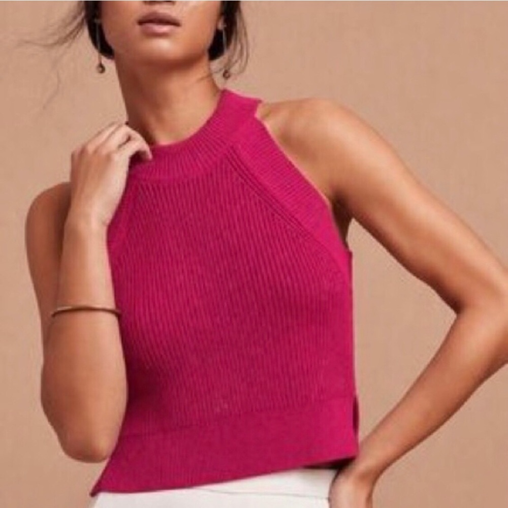 Aritzia Wilfred Crevier Ribbed Knit Halter Tank Top Fuchsia Pink Size XS